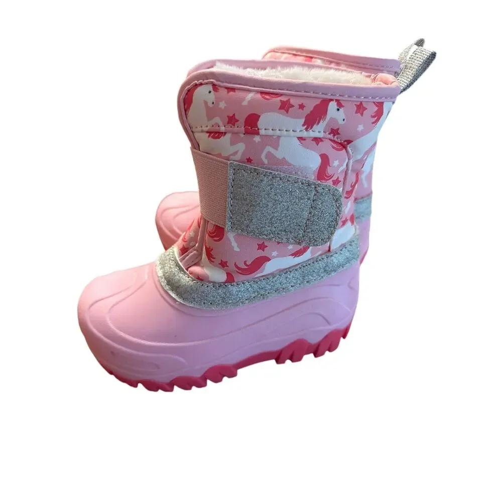 Member's Mark Girl's Pink & White Unicorn Winter Snow Boots Size 9/10